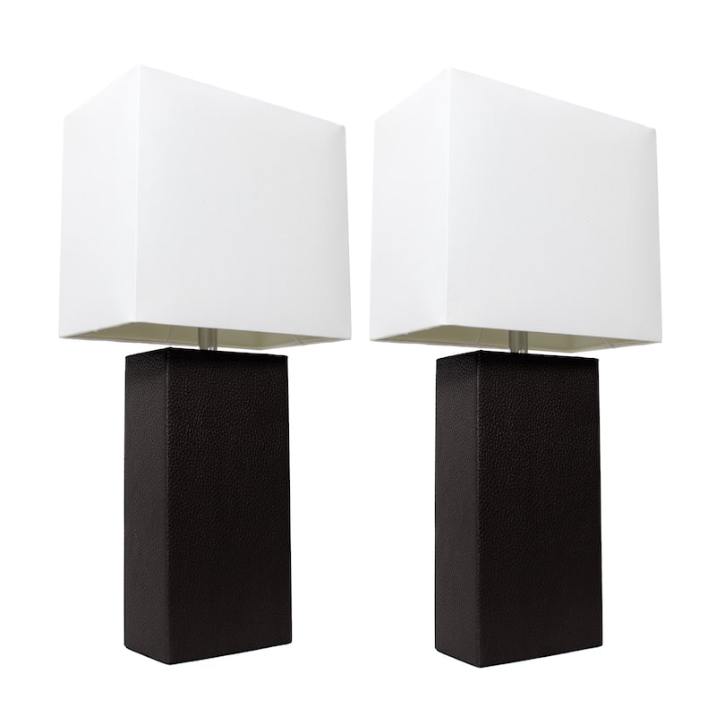 Porch & Den Fairway Black Leather Table Lamps (Set of 2)
