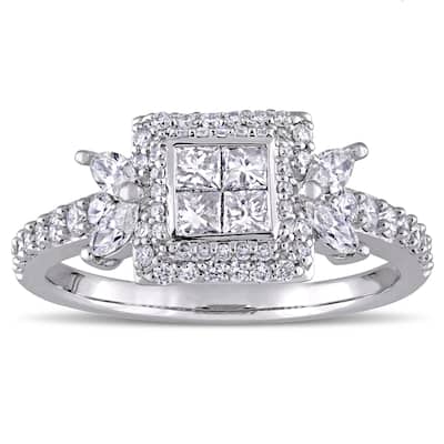Miadora Signature Collection 14k White Gold 1ct TDW Multi-Shaped Diamond Quad Center Engagement Ring