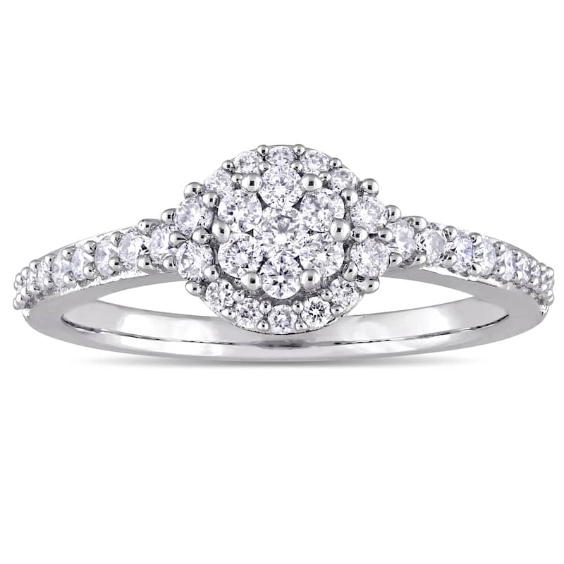 Miadora 14k White Gold 1/2ct TDW Diamond Floral Cluster Halo Engagement Ring