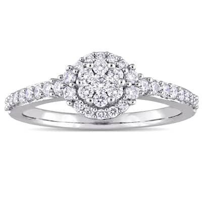 Miadora 14k White Gold 1/2ct TDW Diamond Floral Cluster Halo Engagement Ring