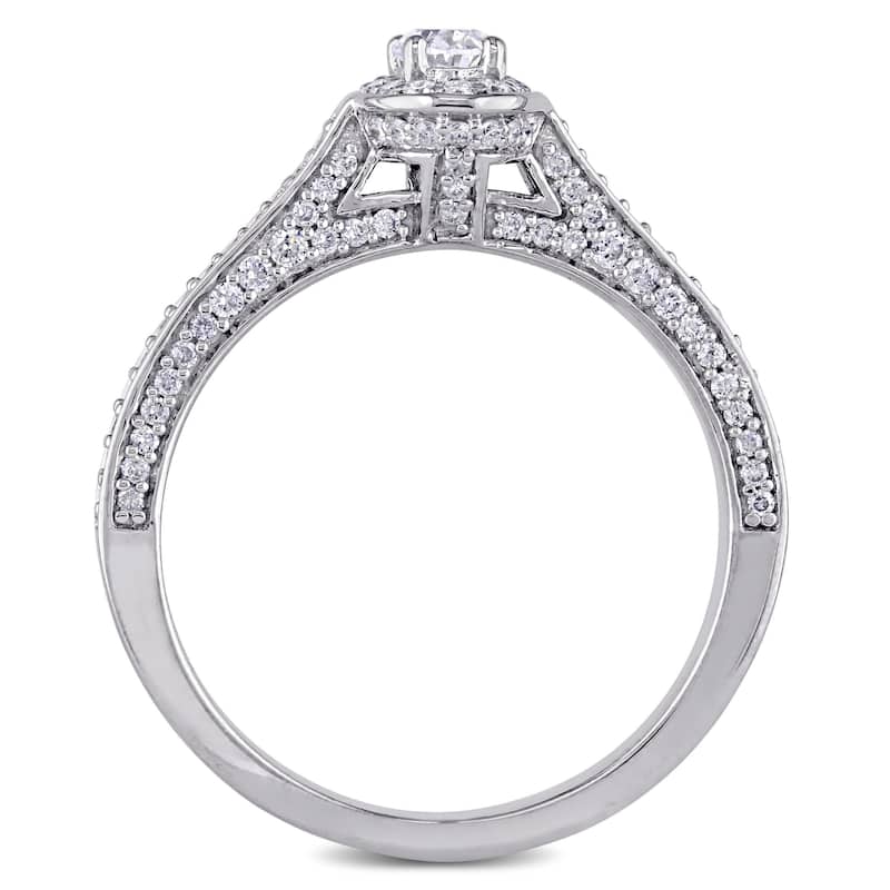 Miadora Signature Collection 14k White Gold 3/4ct TDW Oval and Round-Cut Diamond Halo Engagement Rin