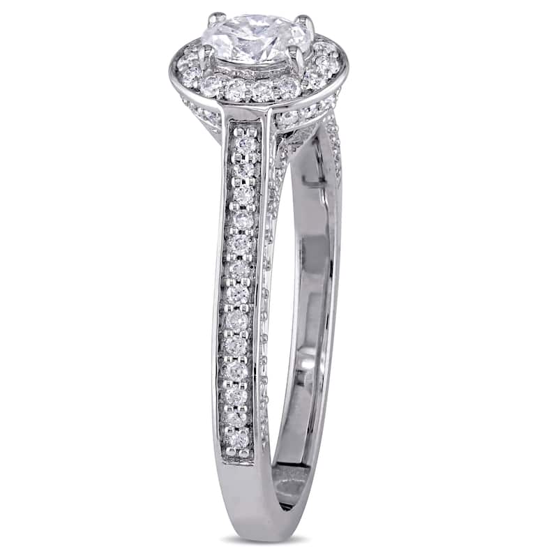Miadora Signature Collection 14k White Gold 3/4ct TDW Oval and Round-Cut Diamond Halo Engagement Rin