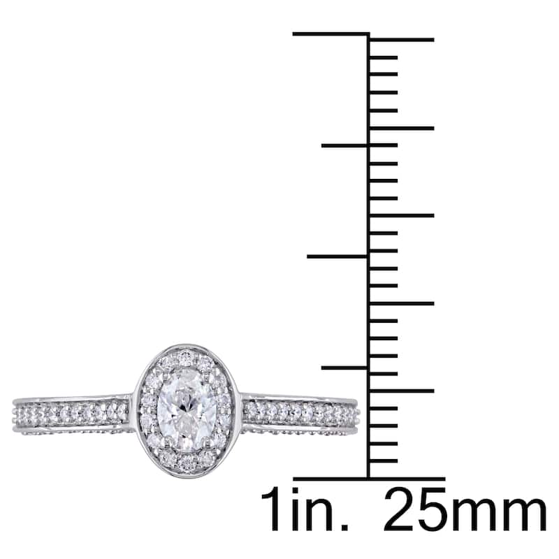 Miadora Signature Collection 14k White Gold 3/4ct TDW Oval and Round-Cut Diamond Halo Engagement Rin