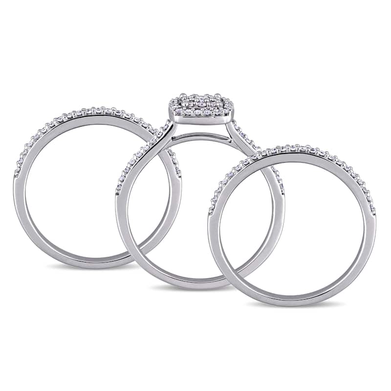 Miadora 14k White Gold 1/2ct TDW Diamond 3-Row Double Square Halo Bridal-Set