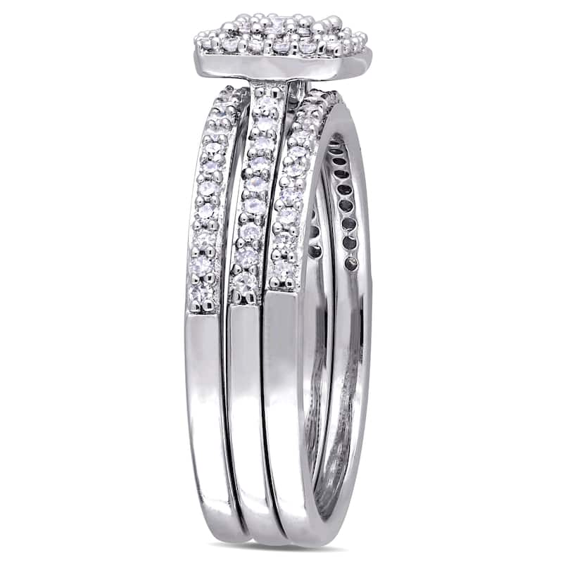 Miadora 14k White Gold 1/2ct TDW Diamond 3-Row Double Square Halo Bridal-Set