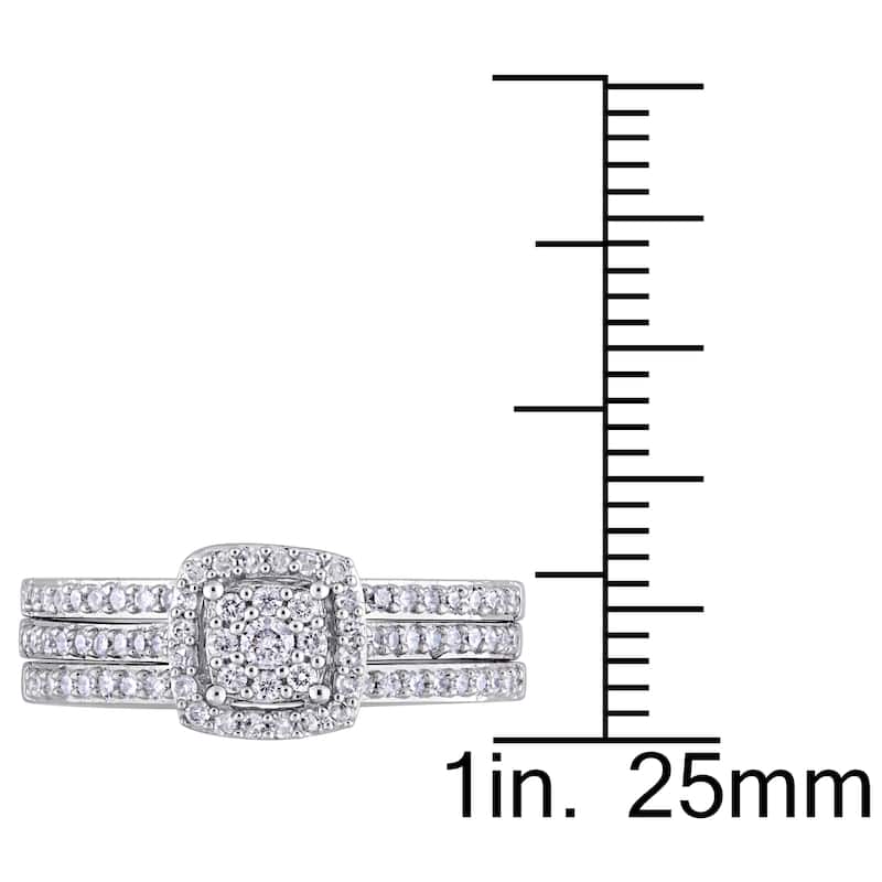 Miadora 14k White Gold 1/2ct TDW Diamond 3-Row Double Square Halo Bridal-Set