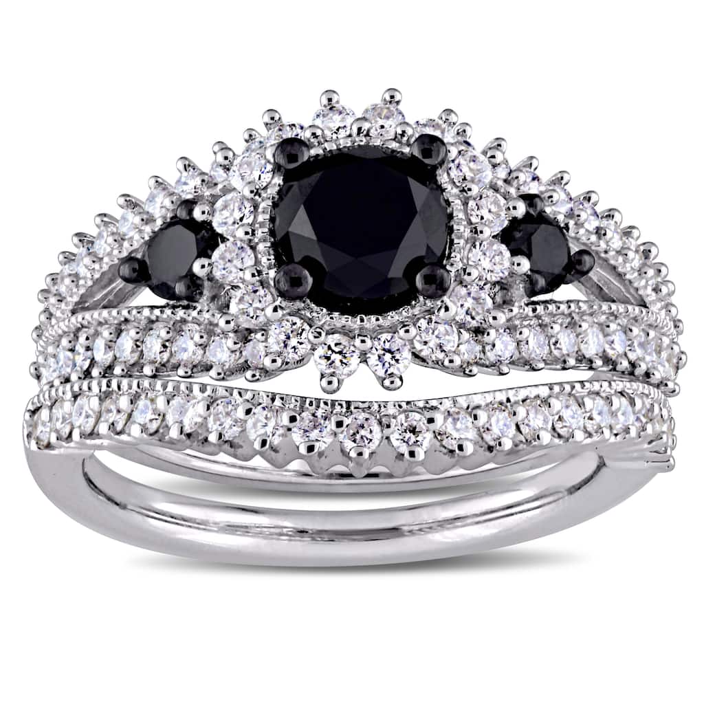 Miadora Signature Collection 10k White Gold Black Rhodium 2ct TDW Black and White Diamond Split Shan