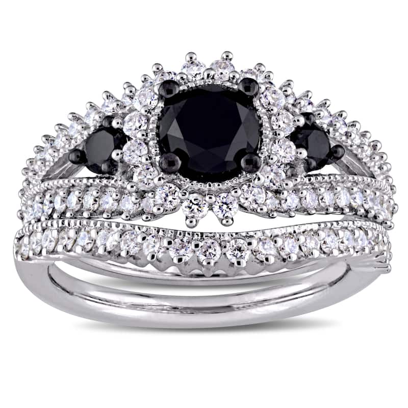 Miadora Signature Collection 10k White Gold Black Rhodium 2ct TDW Black and White Diamond Split Shan - 4.5 - Colored Diamond/Wedding Ring Sets
