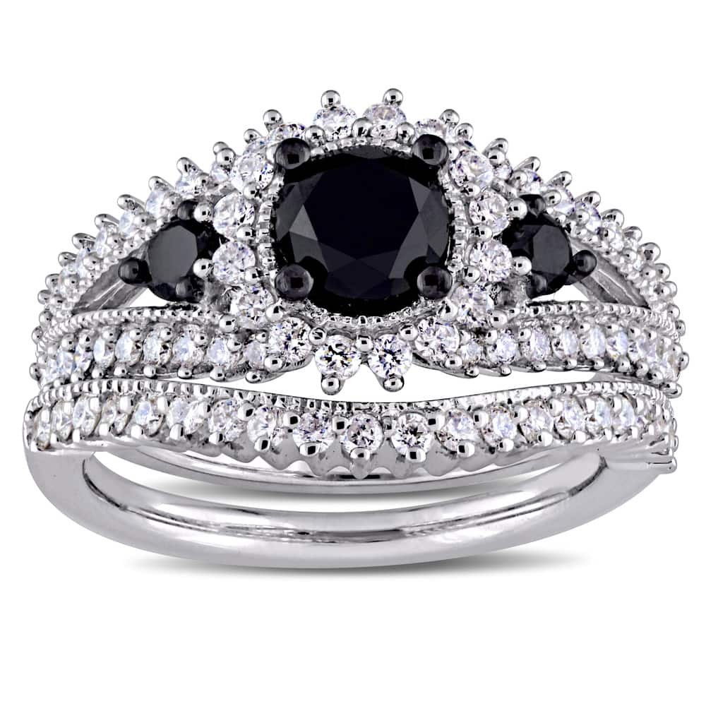 Miadora Signature Collection 10k White Gold Black Rhodium 2ct TDW Black and White Diamond Split Shan