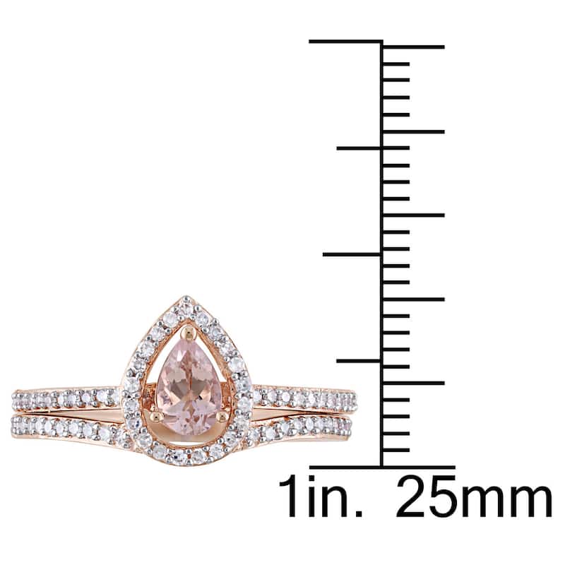 Miadora Signature Collection 10k Rose Gold Pear-Cut Morganite and 1/3ct TDW Diamond Halo Bridal Set - Pink