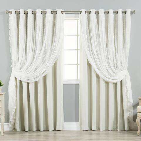 Aurora Home Mix & Match Extra Wide Blackout and Dot Lace Sheer 2 Piece Curtain Panel Set - 52"W x 84"L - 52"W x 84"L