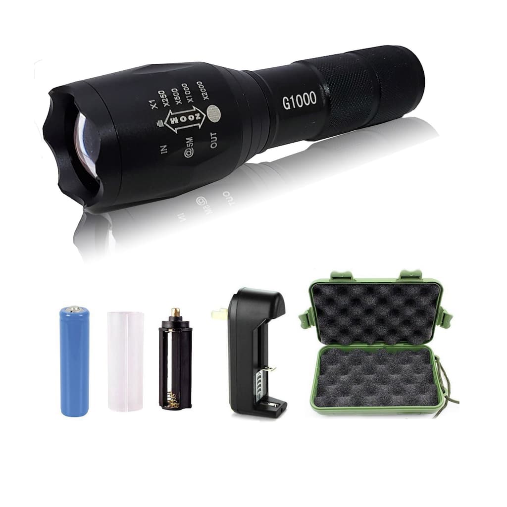 Rechargable, 5-Mode, Adjustable-Focus, Ultra-Bright LED Flashlight Kit