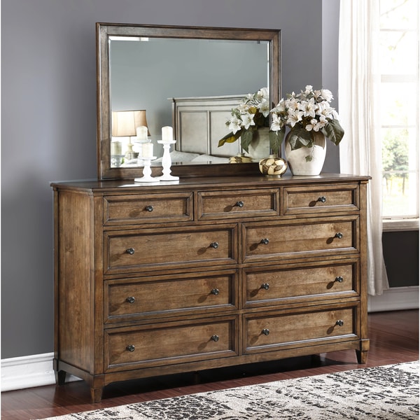 Shop Abbyson Cypress Weathered Oak 9-drawer Dresser and Mirror Set - Overstock - 13741542