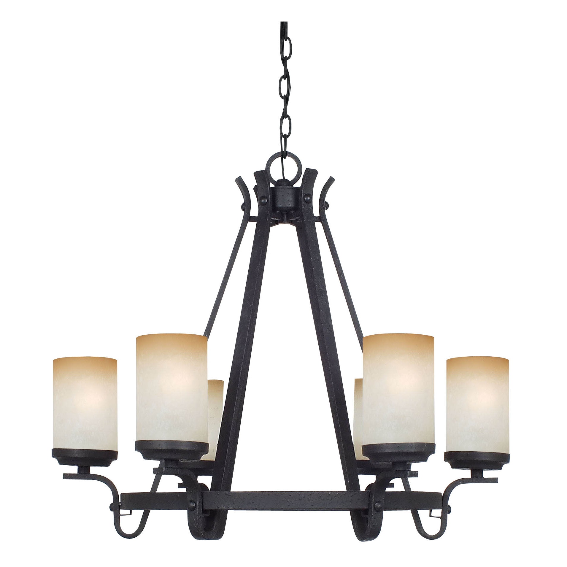 Oelwein Black Metal and Glass 60-watt 6-light Chandelier (Chandelier) - Chandeliers For Bedrooms by Overstock.com