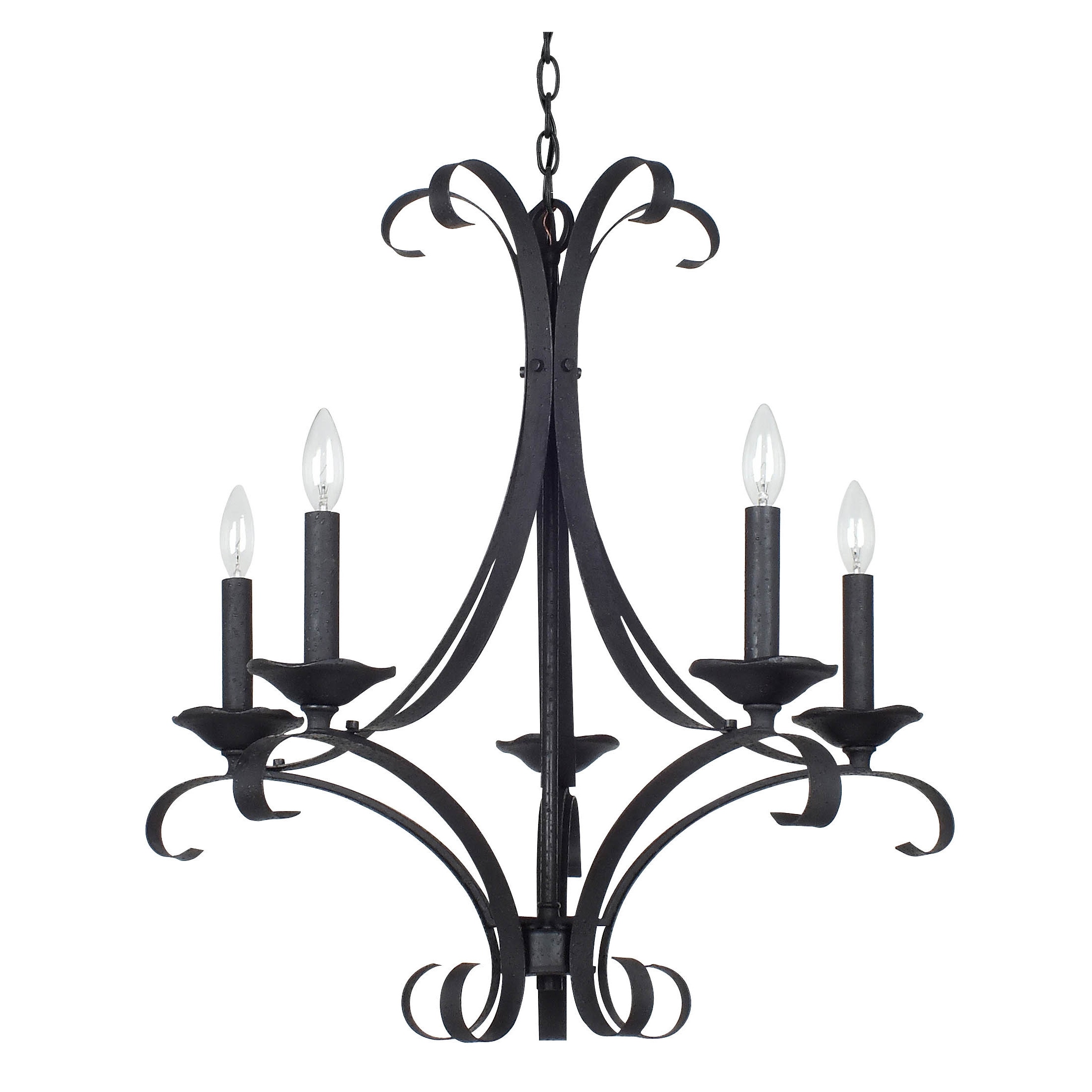 Austin Black-finished Hand-forged Iron 60-watt 5-light Chandelier (Chandelier) - Chandeliers For Bedrooms by Overstock.com