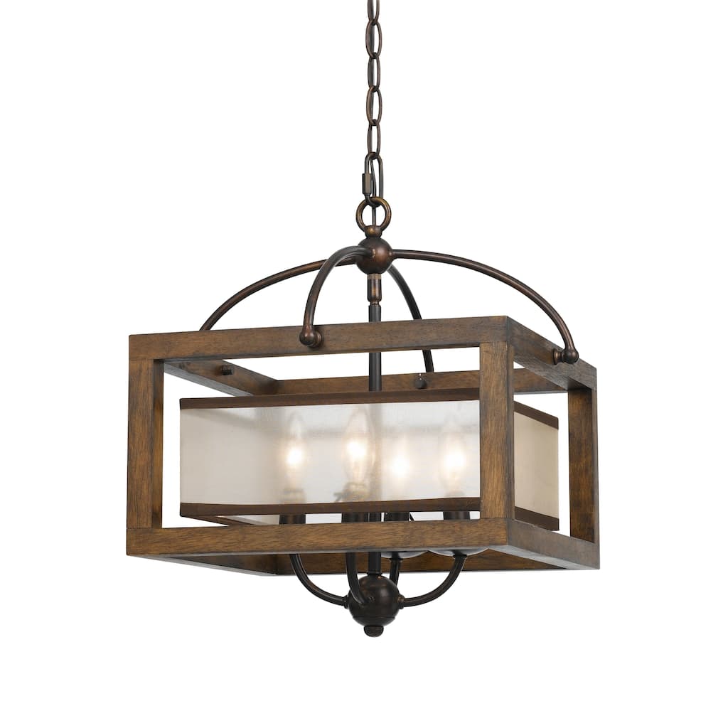 Bronze-finished Wood/Metal Semi-flush Pendant Fixture
