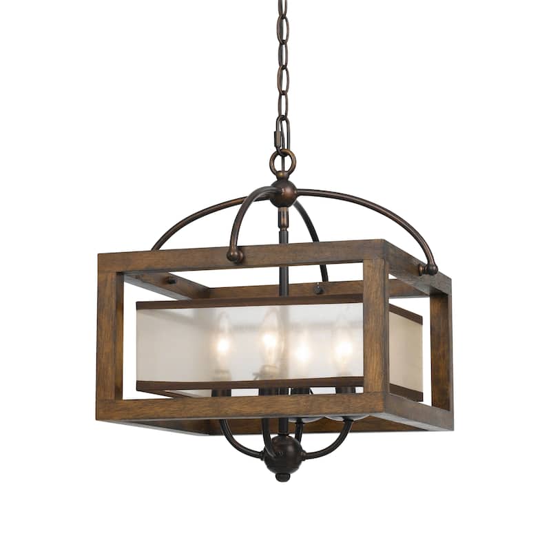 Bronze-finished Wood/Metal Semi-flush Pendant Fixture