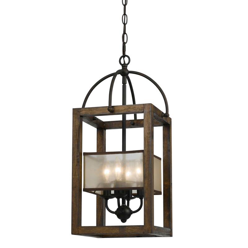Mission Bronze Metal and Wood 4-light Chandelier