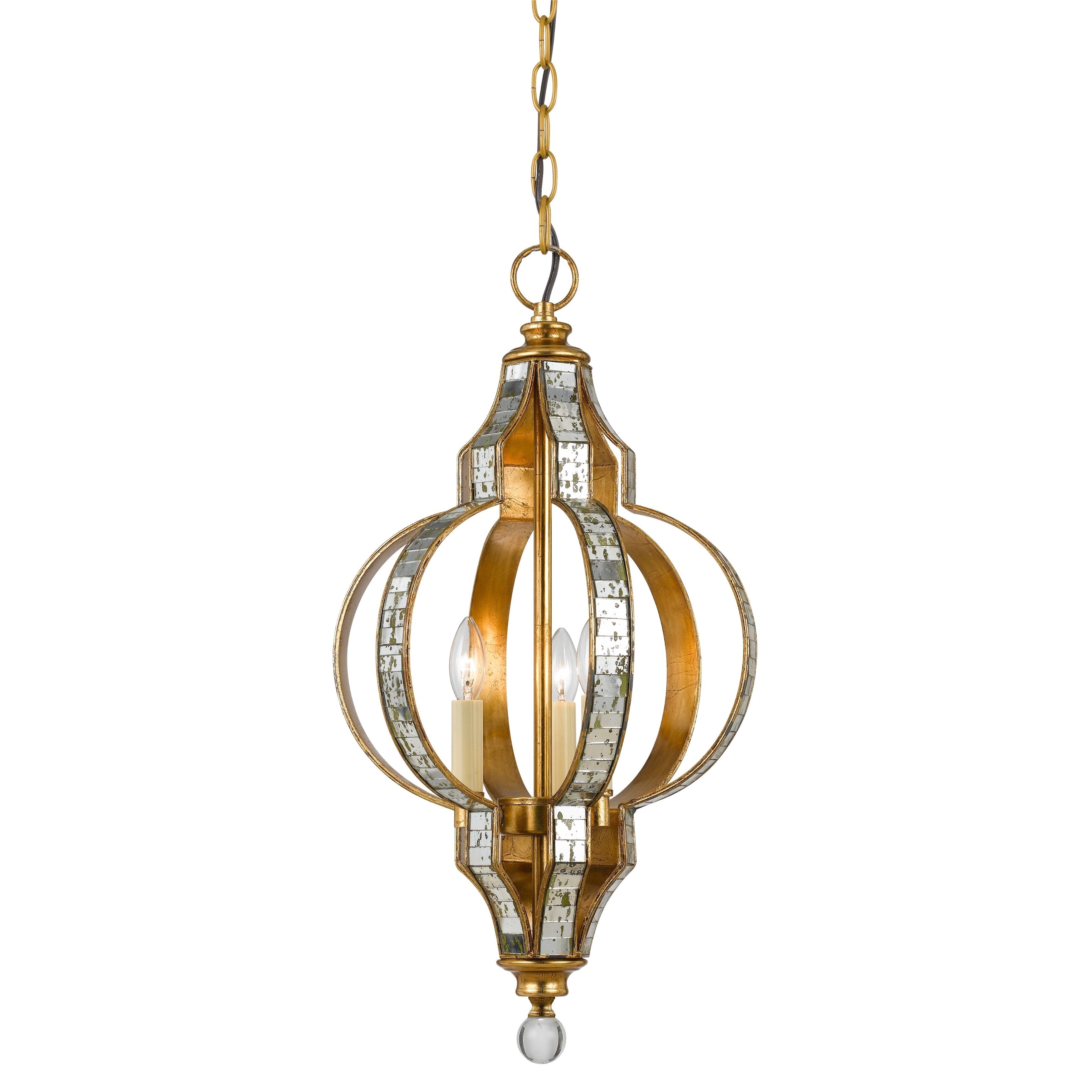 Goldtone Finish Mirrored Metal Ornament Shaped Pendant Chandelier - Gold (Pendant) - Chandeliers For Bedrooms by Overstock.com