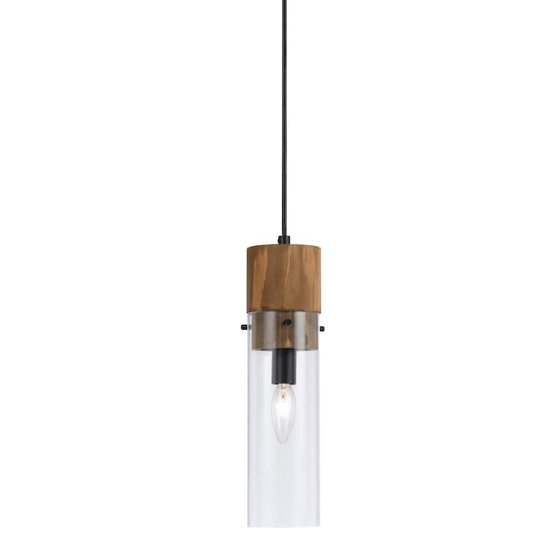 Spheroid White/Brown Wood/Glass Pendant Fixture
