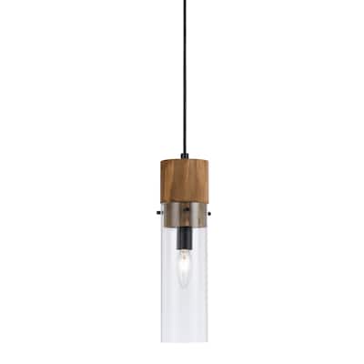 Spheroid White/Brown Wood/Glass Pendant Fixture