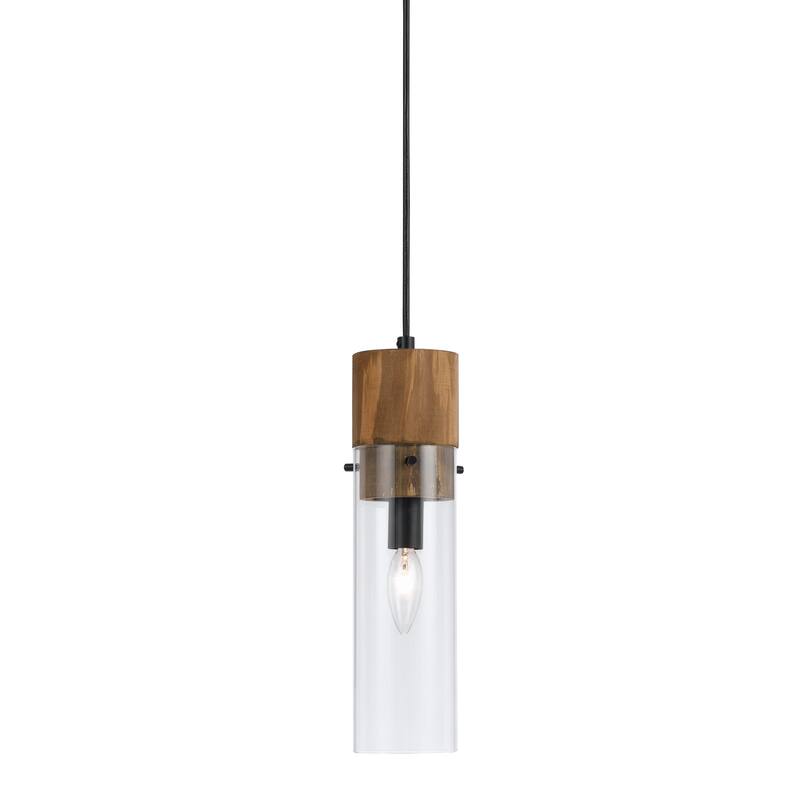 Spheroid White/Brown Wood/Glass Pendant Fixture