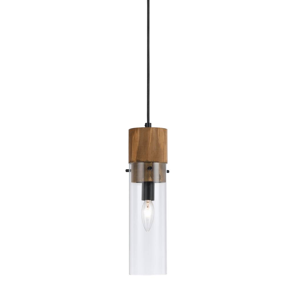 Spheroid White/Brown Wood/Glass Pendant Fixture