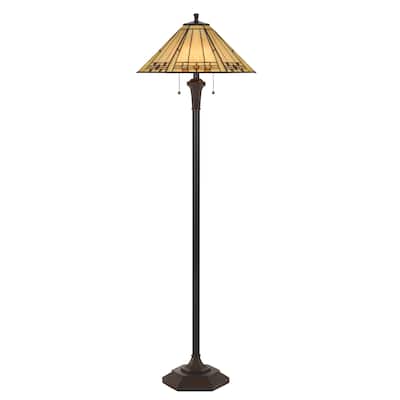 Black and Yellow Glass 2-light 100-watt Tiffany-style Floor Lamp