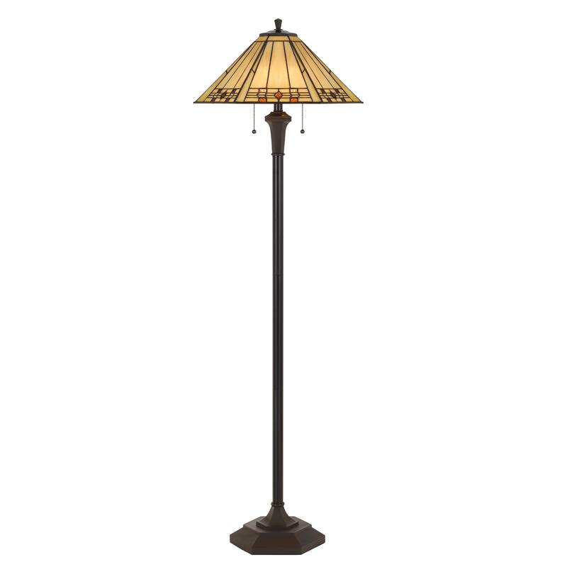 Black and Yellow Glass 2-light 100-watt Tiffany-style Floor Lamp