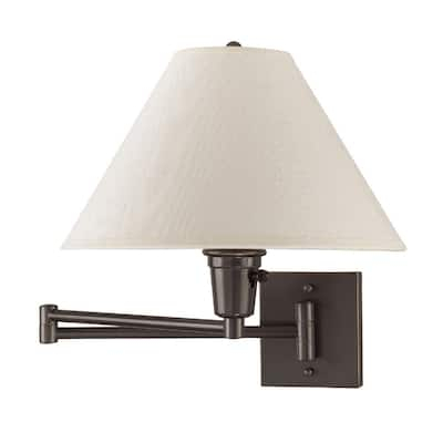 Bronze/White Metal/Fabric Swing Arm Wall Lamp