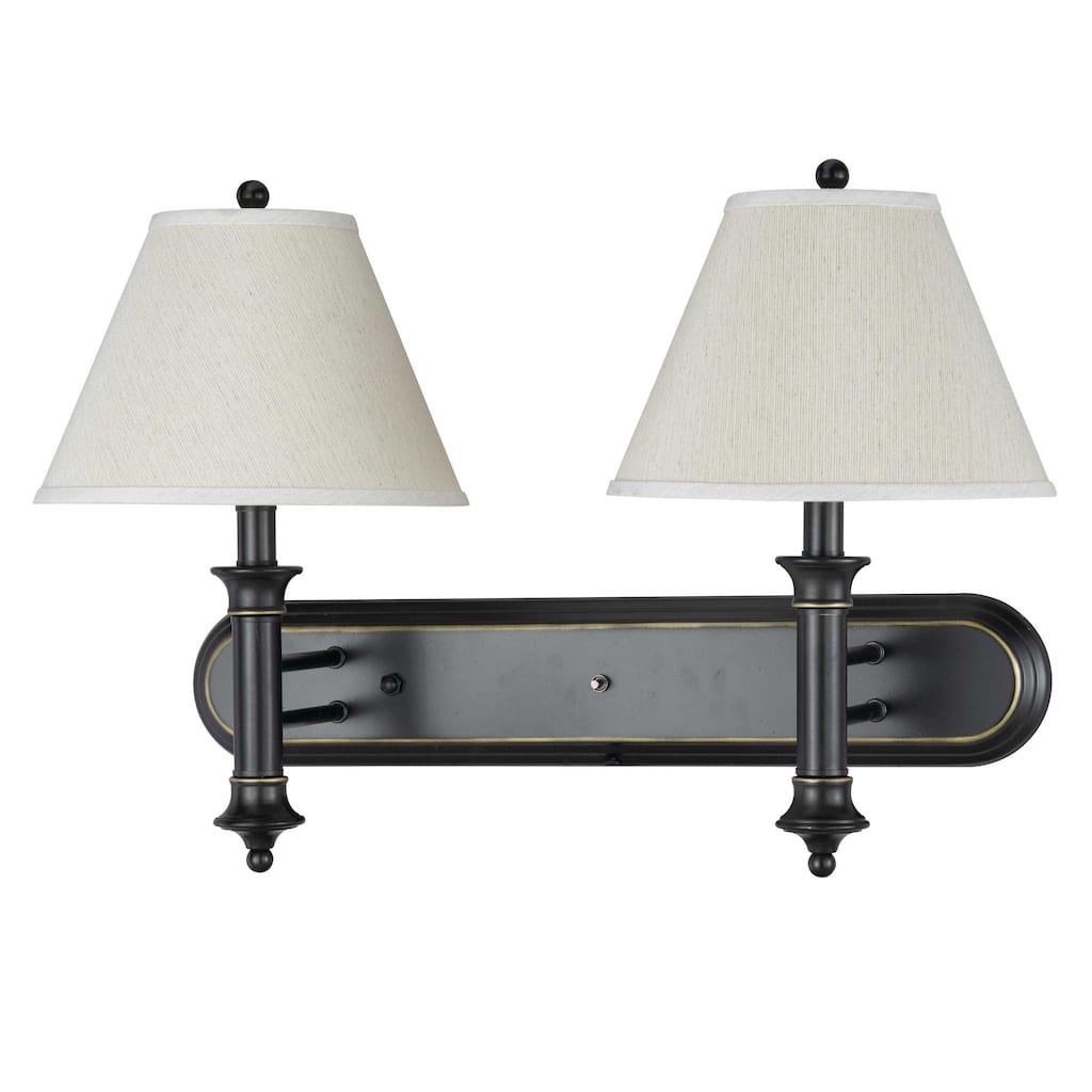 Bronze-finished Metal Hotel-style Dual Wall Lamp with Rocker Switch