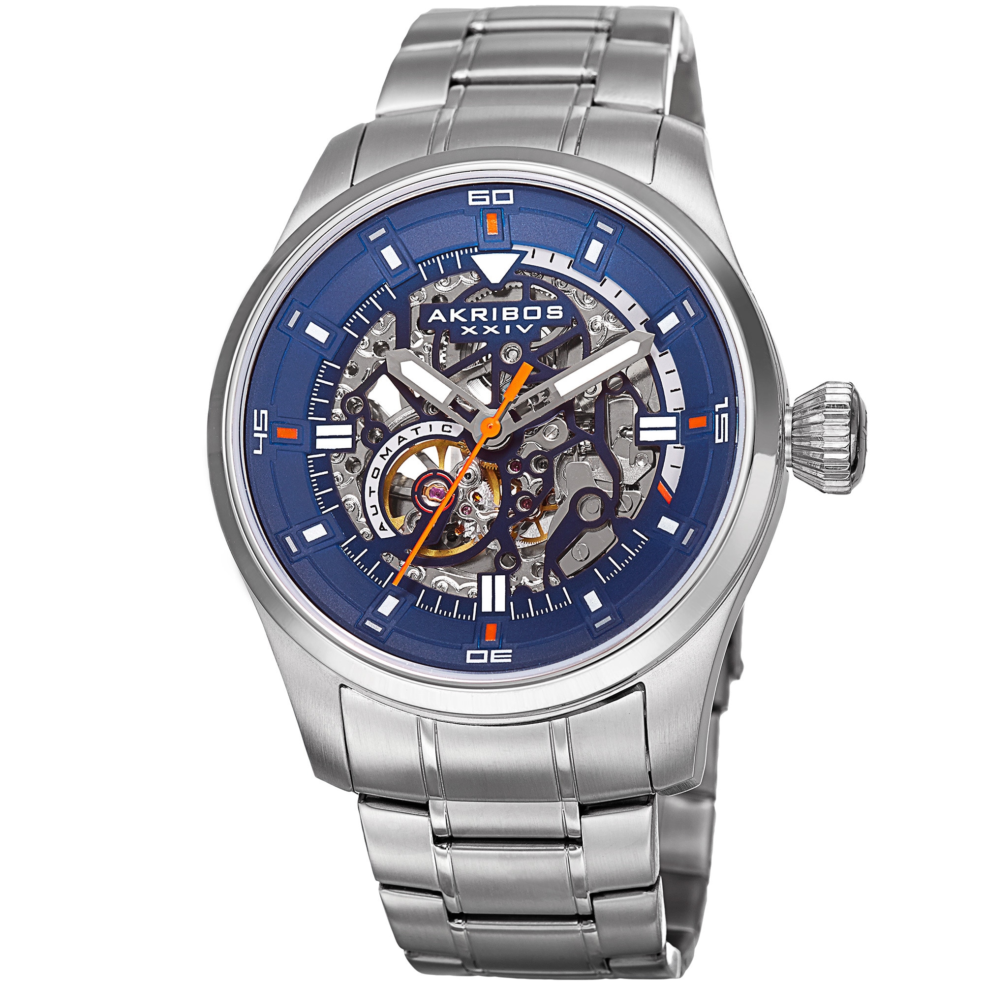 Akribos XXIV Men's Automatic Skeleton Stainless Steel Silver-Tone