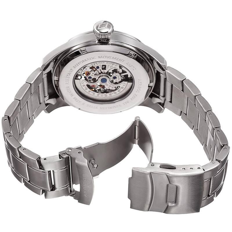 Akribos XXIV Men's Automatic Skeleton Stainless Steel Silver-Tone Bracelet Watch