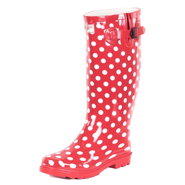 red mid calf rain boots