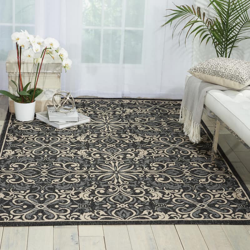 Nourison Caribbean Modern Trellis Medallion Indoor / Outdoor Area Rug