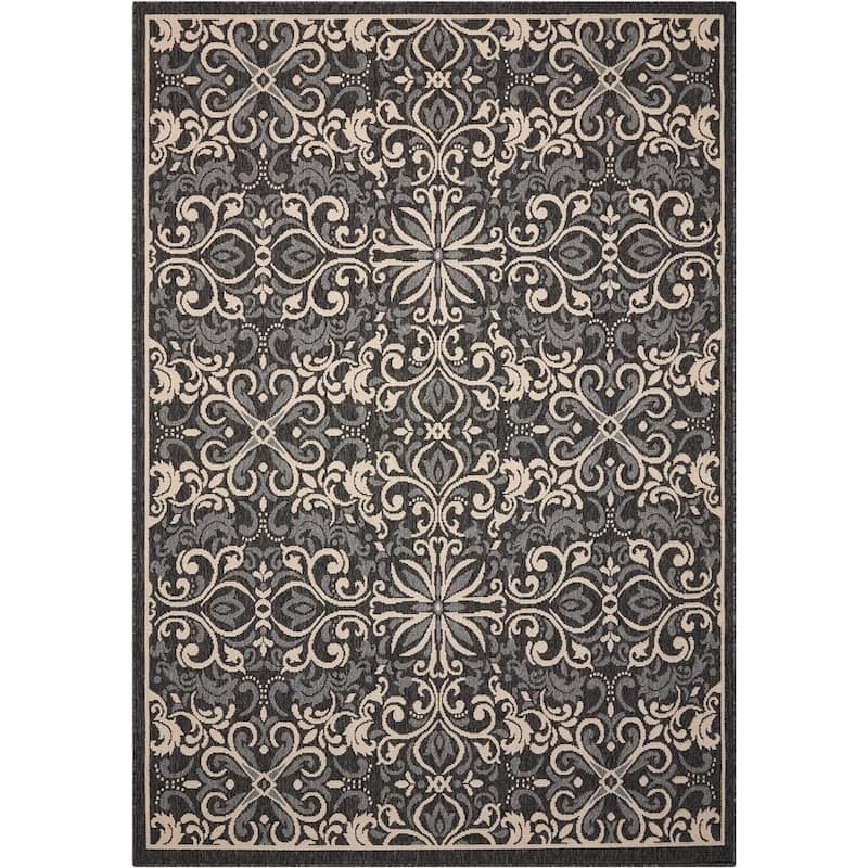 Nourison Caribbean Modern Trellis Medallion Indoor / Outdoor Area Rug