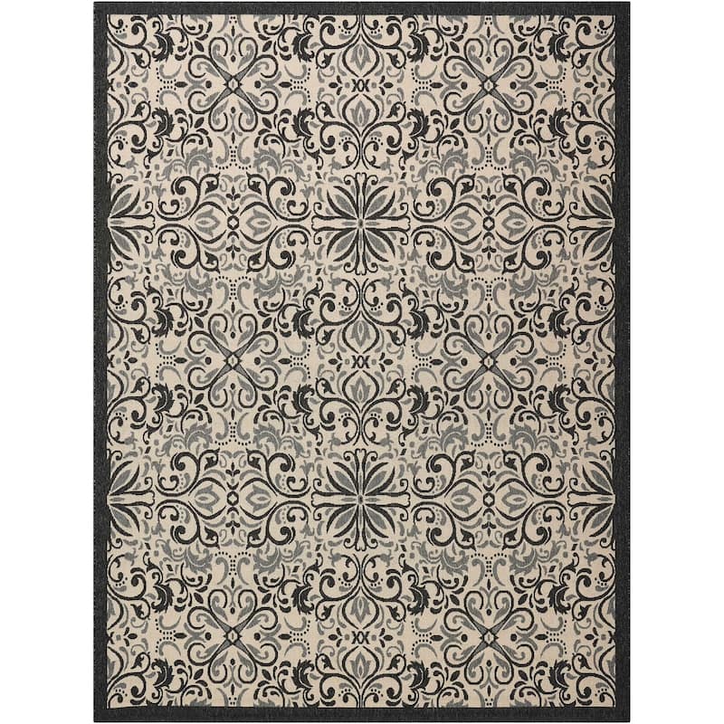 Nourison Caribbean Modern Trellis Medallion Indoor / Outdoor Area Rug - 9'3" x 12'9" - Ivory