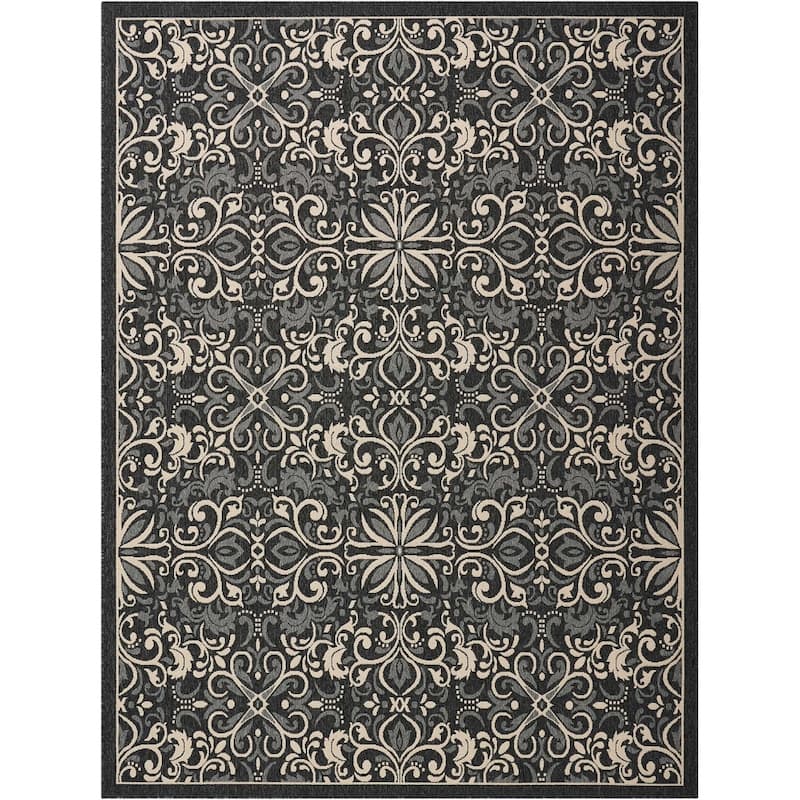 Nourison Caribbean Modern Trellis Medallion Indoor / Outdoor Area Rug