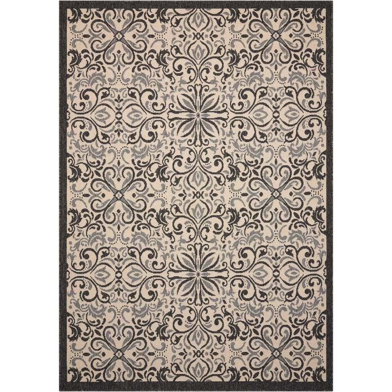 Nourison Caribbean Modern Trellis Medallion Indoor / Outdoor Area Rug - 2'6" x 4' - Ivory