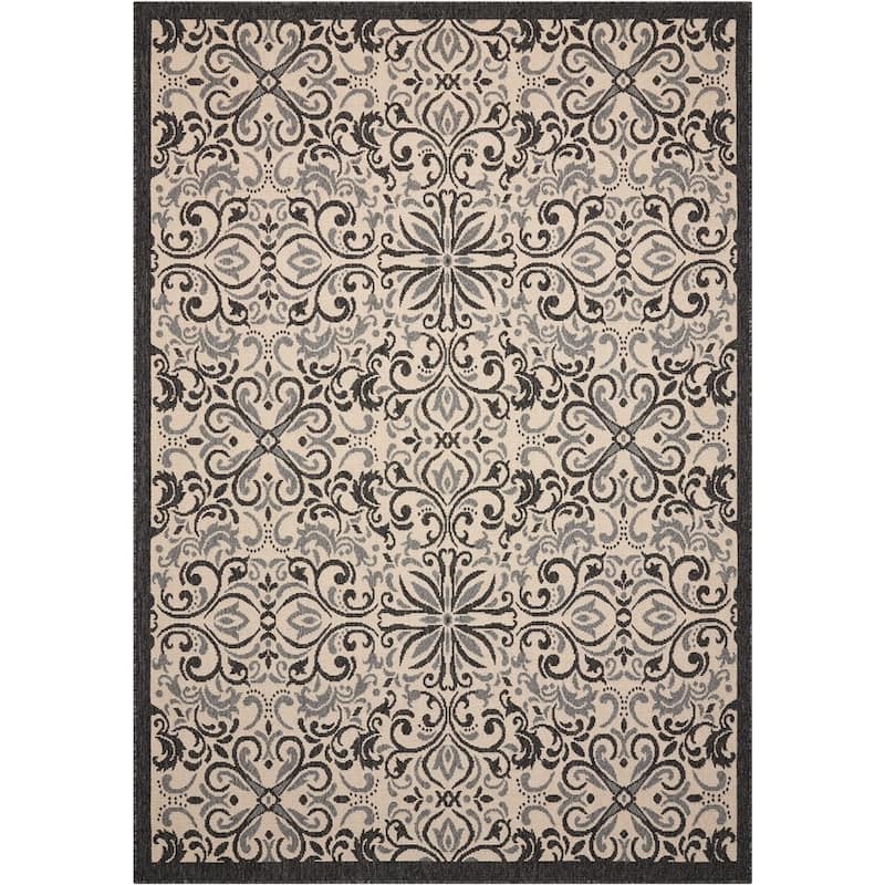 Nourison Caribbean Modern Trellis Medallion Indoor / Outdoor Area Rug