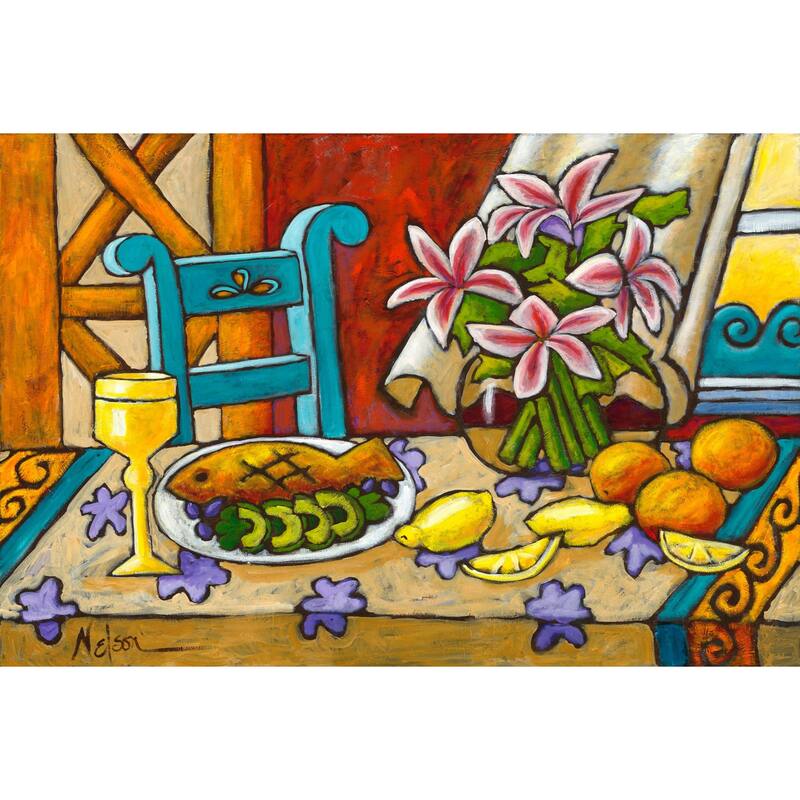 Marmont Hill - 'Lillies by the Sea' by Janet Nelson Painting Print on Wrapped Canvas - Multi-Color