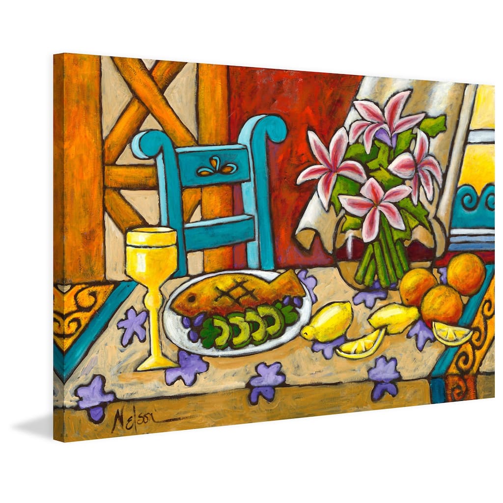 Marmont Hill - 'Lillies by the Sea' by Janet Nelson Painting Print on Wrapped Canvas - Multi-Color