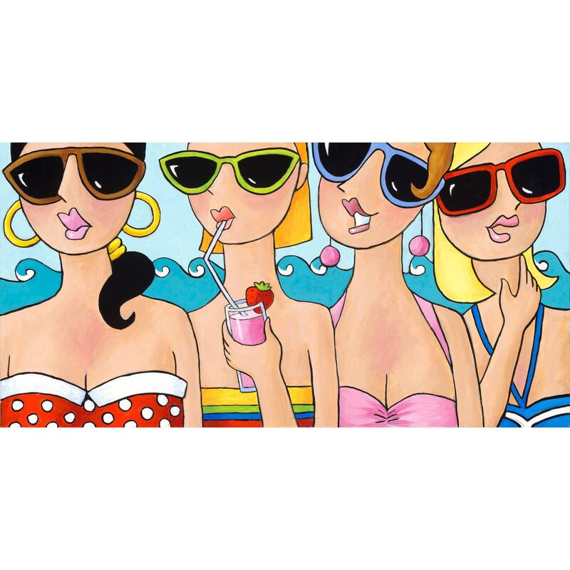 Marmont Hill - 'Beachy Keen Girlfriends' by Janet Nelson Painting Print on Wrapped Canvas - Multi-Color