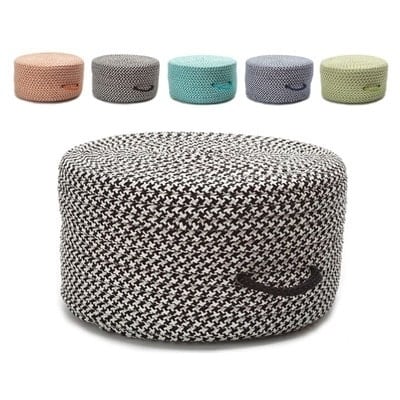 20-inch Round Vibrant Textured Houndstooth Pouf Ottoman with Handle