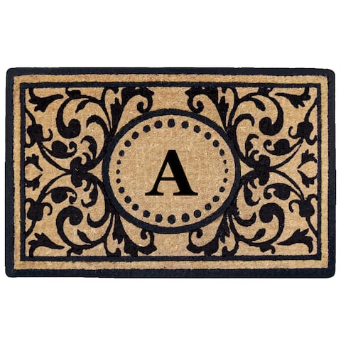 Black Heavy-duty Coir Monogrammed Heritage Doormat - 22 inches x 36 inches