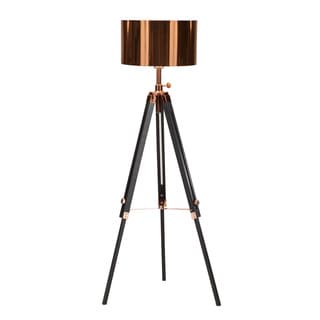 Black and Copper Metal and Wood Tripod Floor Lamp