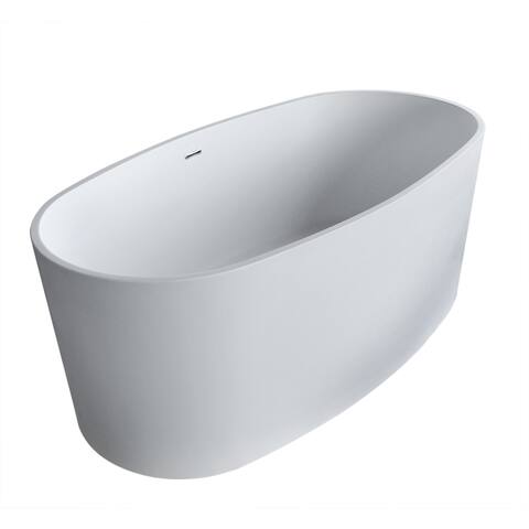 Anzzi Roccia 5.1-foot Man-made Stone Center Drain Freestanding Bathtub in Matte White