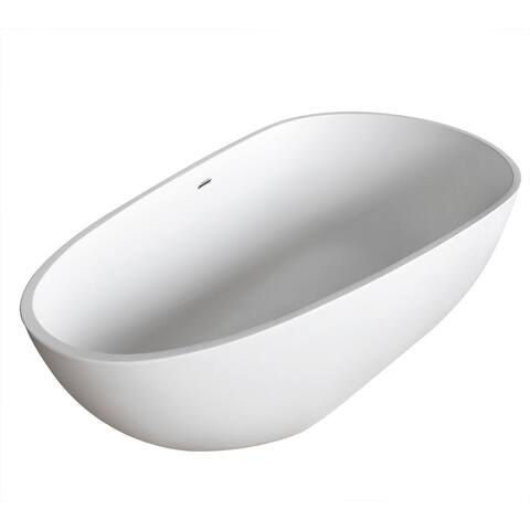 Anzzi Fiume 5.6-foot Man-made Stone Center Drain Freestanding Bathtub in Matte White