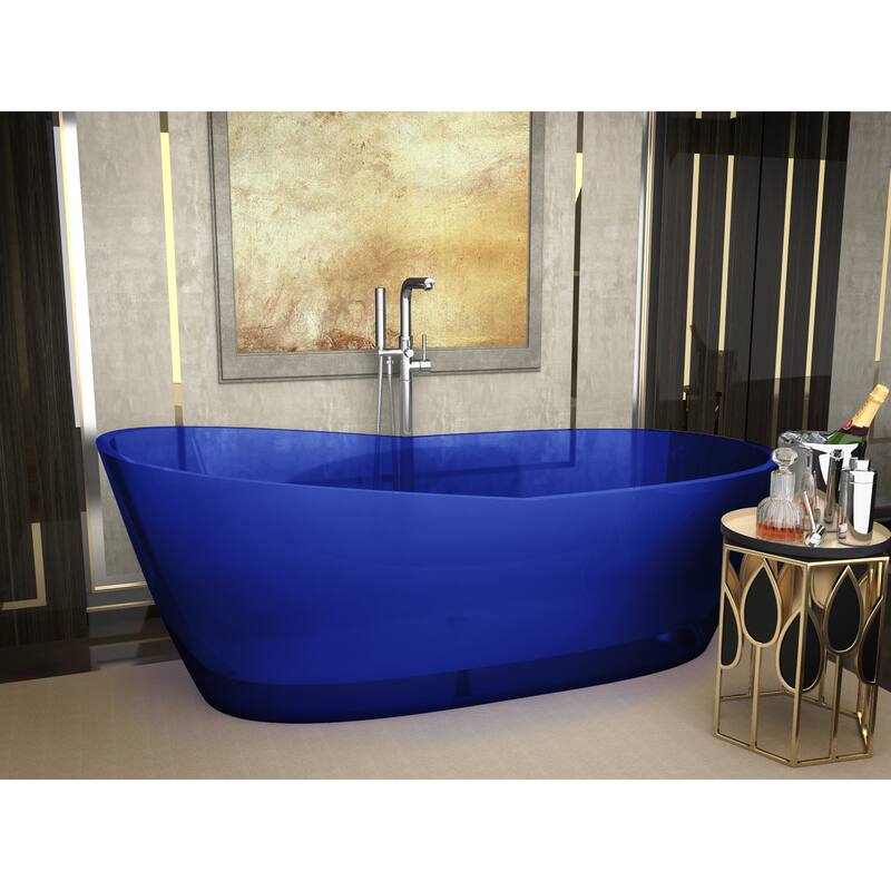 ANZZI Ember 5.4 ft. Man-Made Stone Center Drain Freestanding Bathtub in Regal Blue