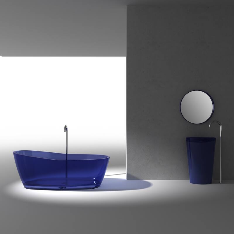 ANZZI Ember 5.4 ft. Man-Made Stone Center Drain Freestanding Bathtub in Regal Blue